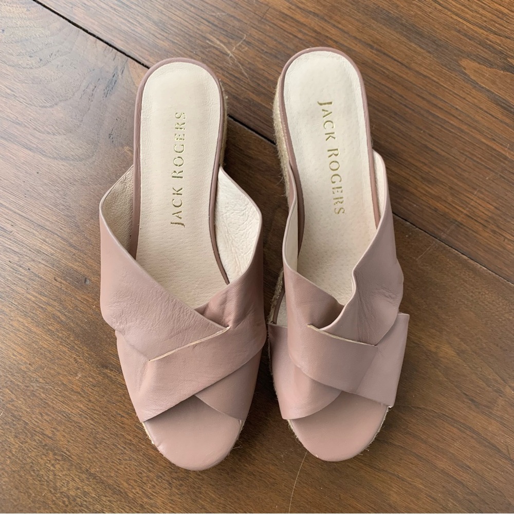 Like New 8.5 Jack Rogers Womens Slotted Sloan Leather Slip-On Wedge Sandals